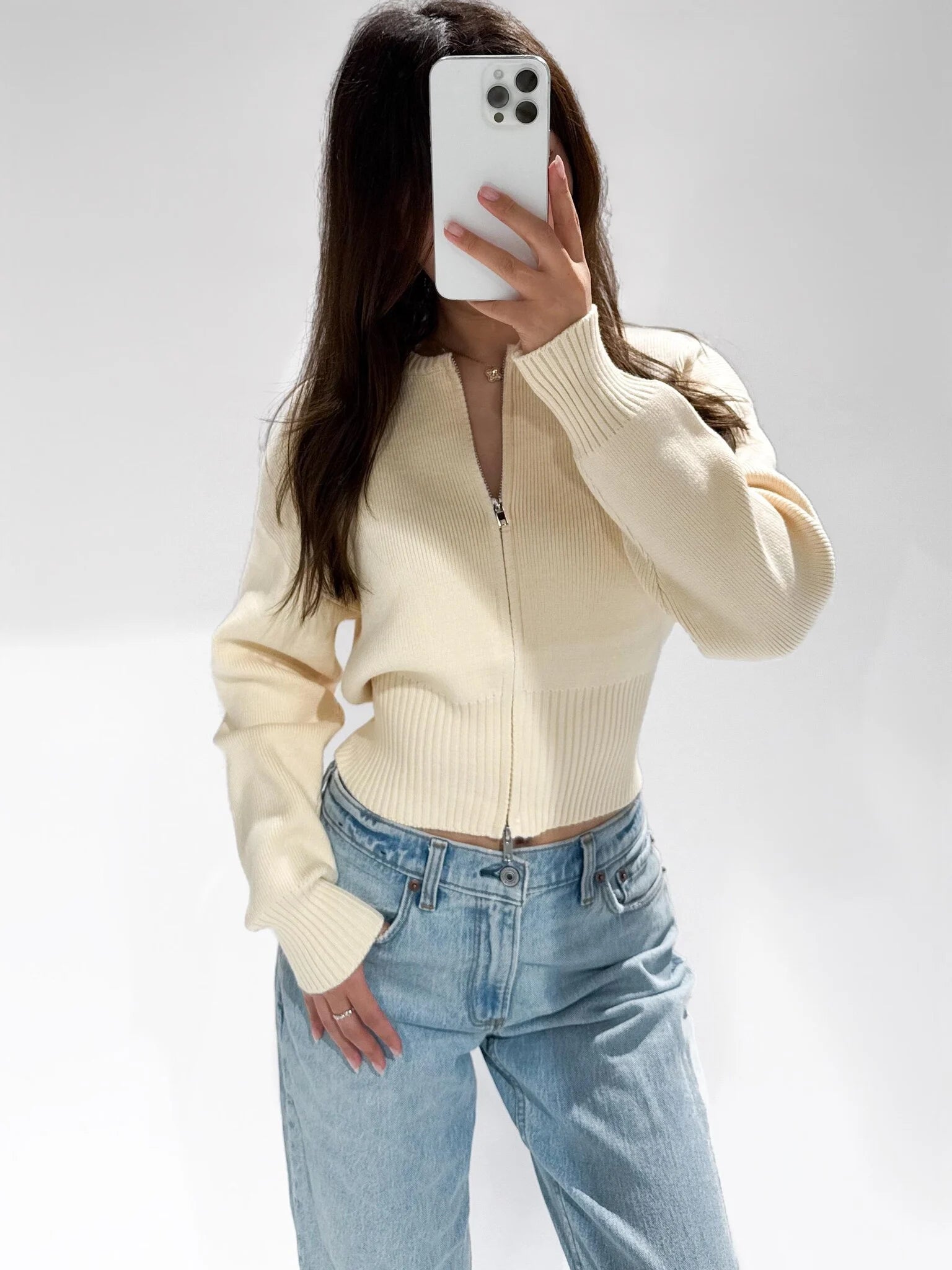 Noor Zipper Cardigan Beige