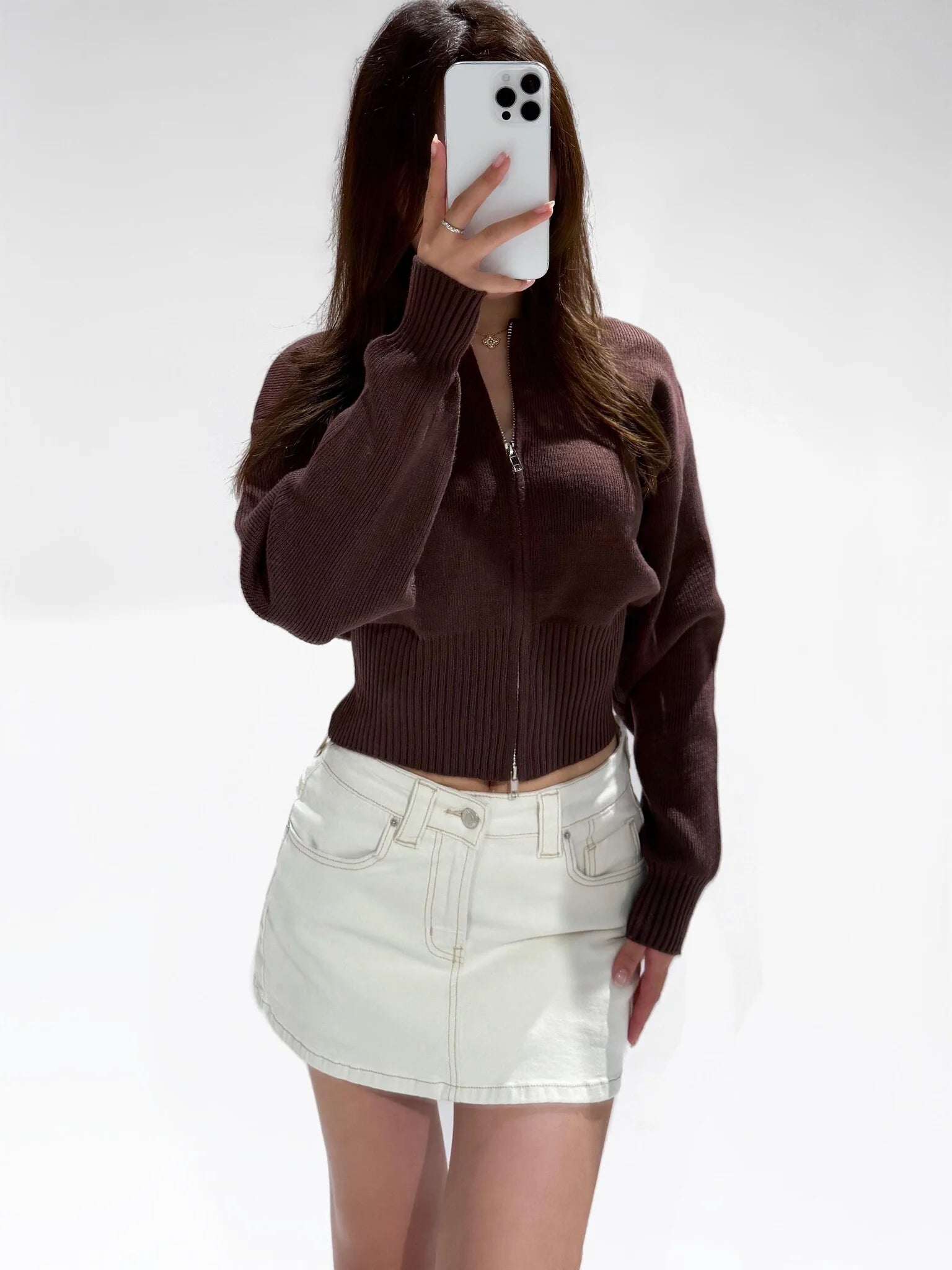 Noor Zipper Cardigan Brown