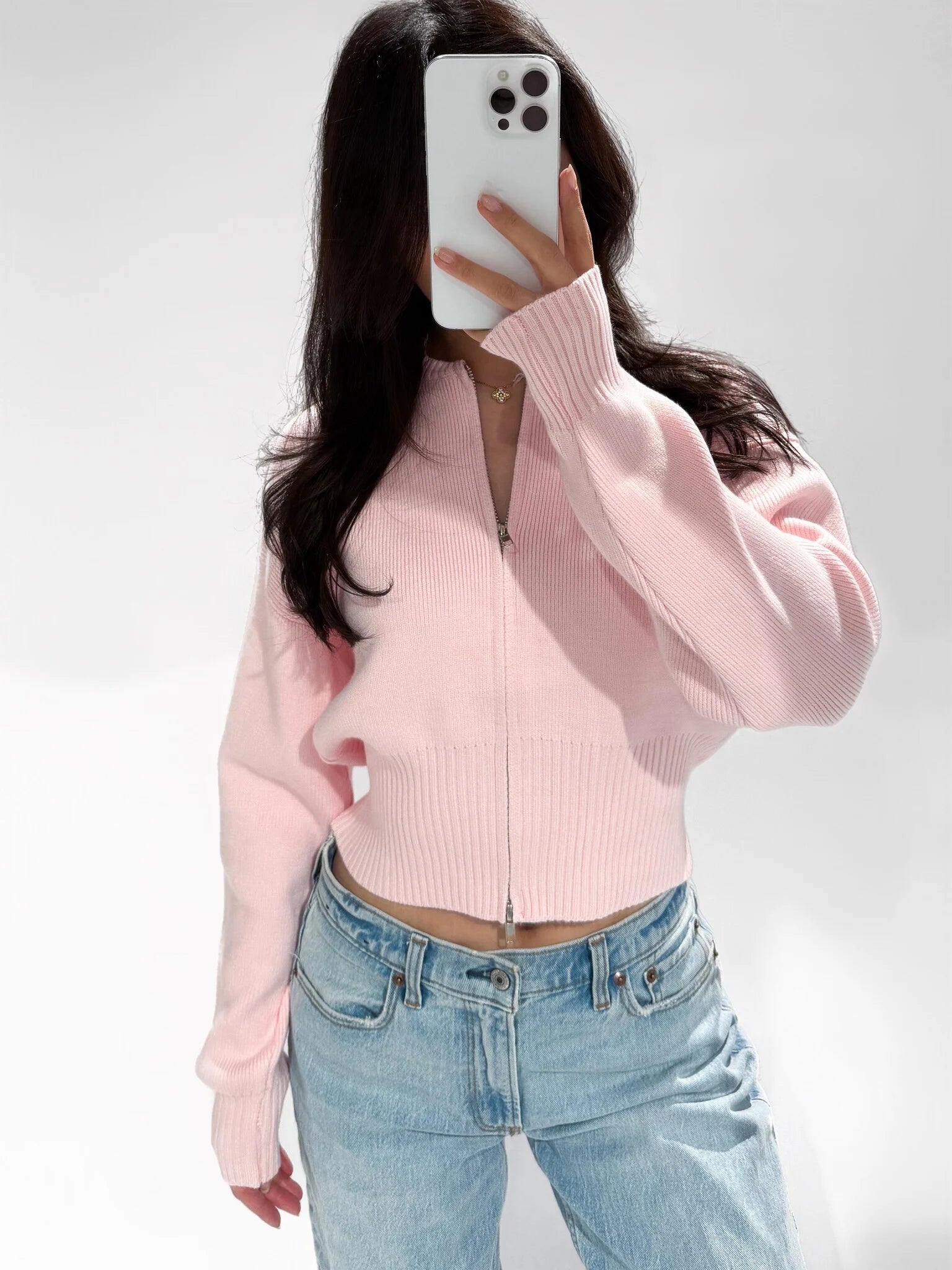 Nali Zipper Cardigan Pink