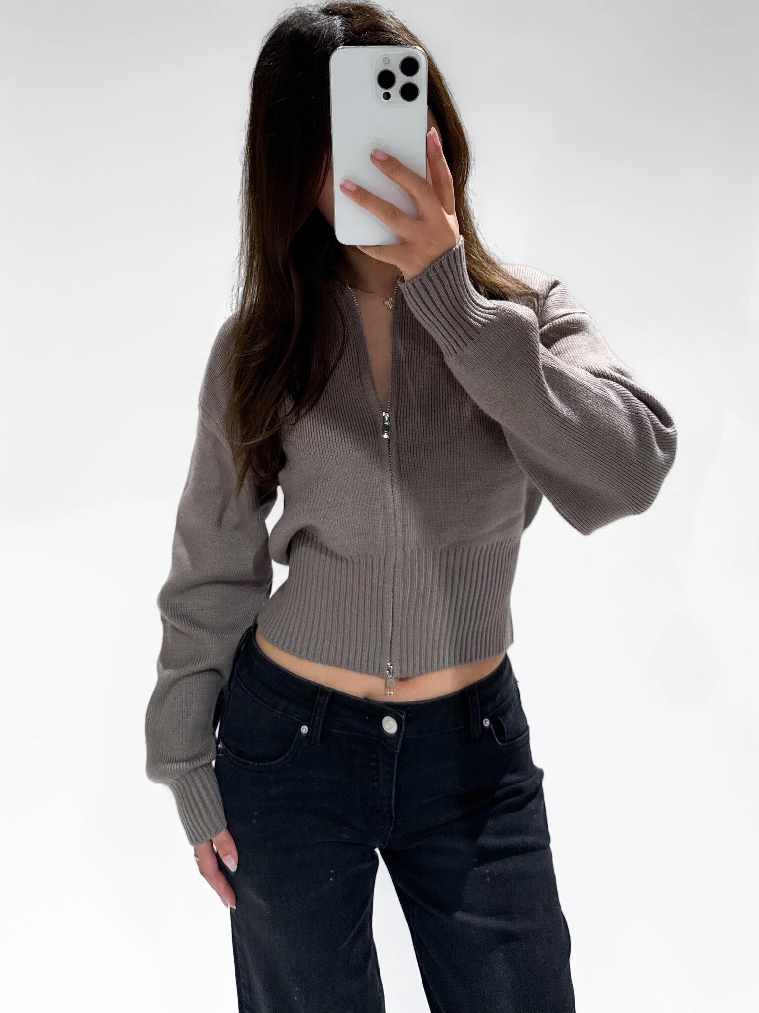 Noor Zipper Cardigan Taupe