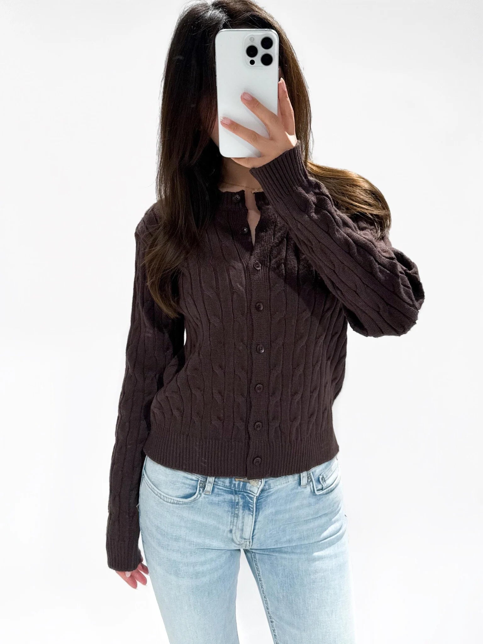 Bodine Cable Cardigan Brown